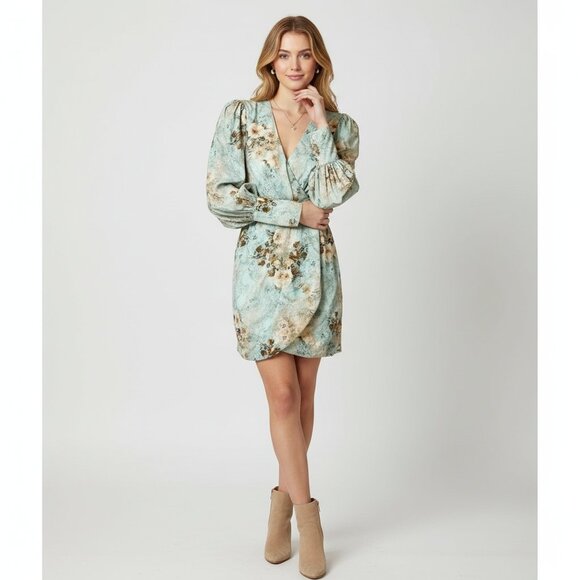 Elliatt Overindulgence Linen Mini Dress Blue Floral Multi